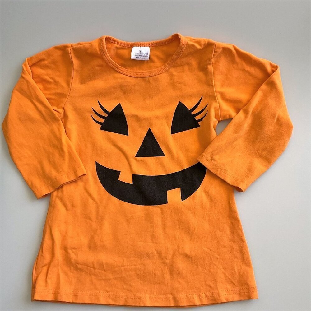 Toddler Girls Orange Jack-O-Lantern Long Sleeve T-Shirt Halloween